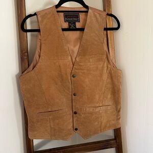 Vintage Genuine leather Snap front Vest Tan Suede Western SML